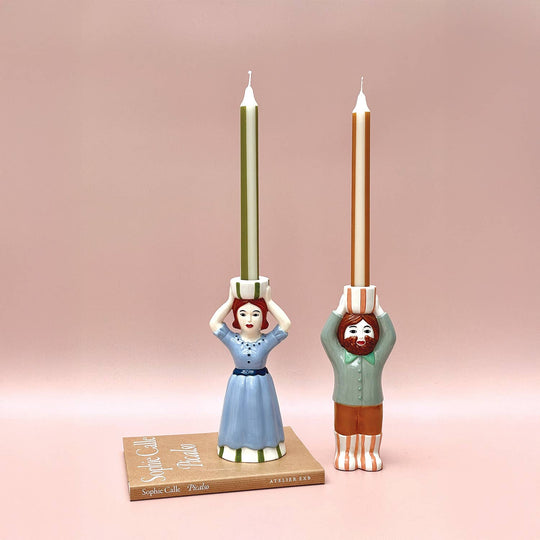 Ceramic Candle Holder Pair - Man & Woman