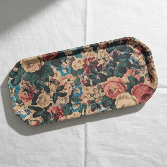 Large Octagonal Birch Wood Chintz Tray