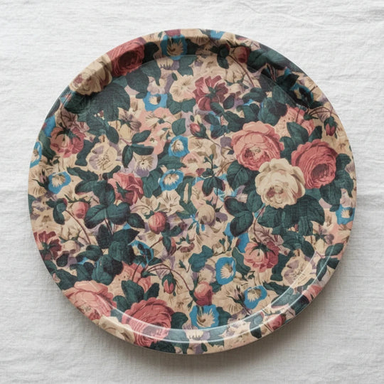 Round Birch Wood Chintz Tray