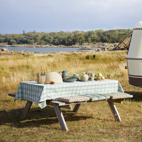 Sea Green Checked Cotton Tablecloth