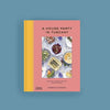 Book cover of 'A House Party in Tuscany' with a pink background and yellow spine on a blue background.
